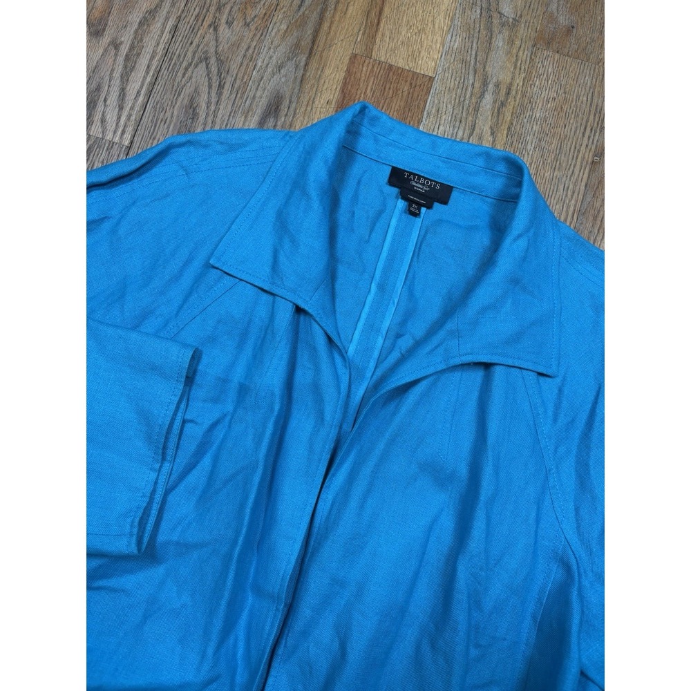 Talbots Pure Irish Linen Blazer Open Front Women's Size 3X Teal Blue